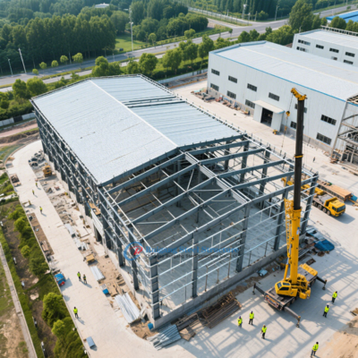 Fabrikdirekt vorgefertigte PEB-Stahlkonstruktionshalle für Lagerung mit hochwertigen Sandwichplatten